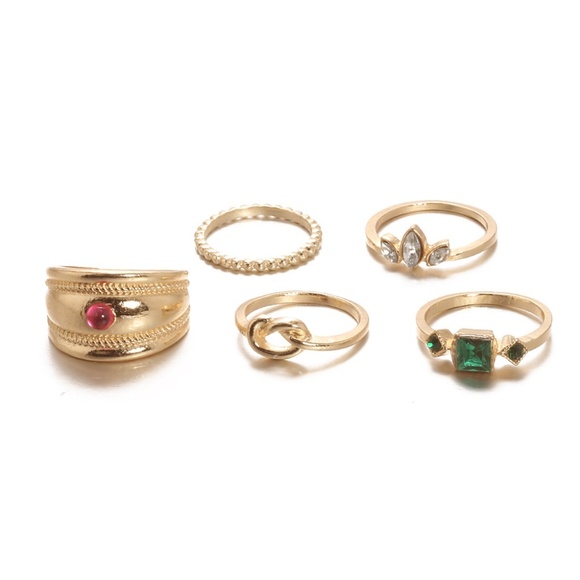 **HAVANA* 5-Pc Gold x Rhinestone Fashion Ring Set - Picture 4 of 6